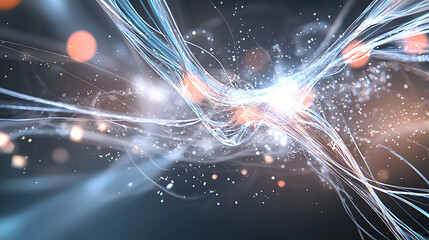 Obraz premium Dynamic light trails and particles digital realm abstract visuals high-tech environment close-up view energy flow concept