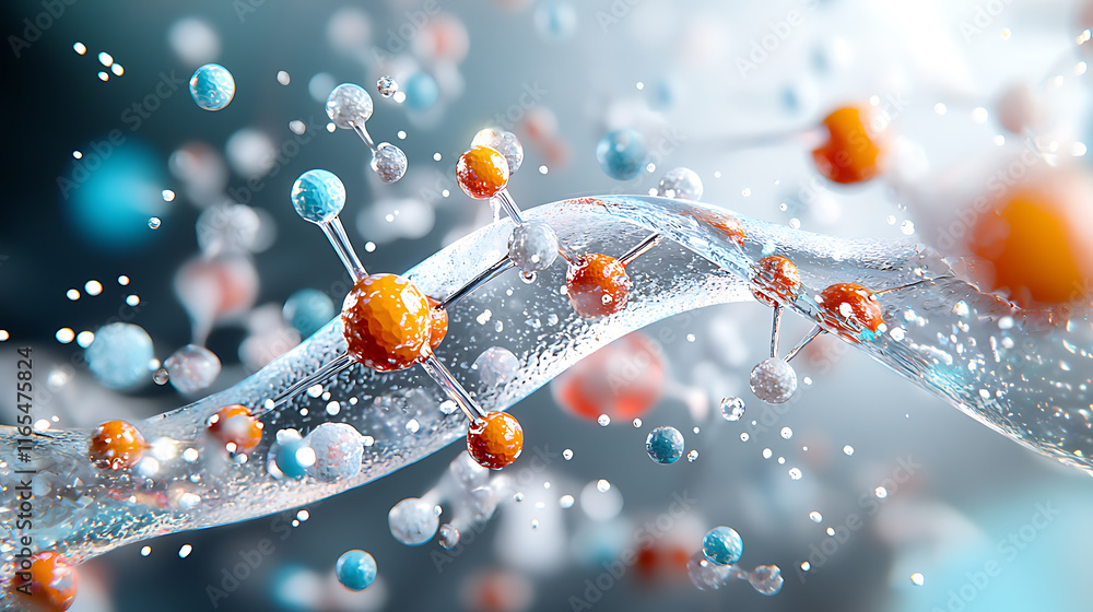 Poster dynamic molecular interactions in water abstract science visualization high-tech environment concept
