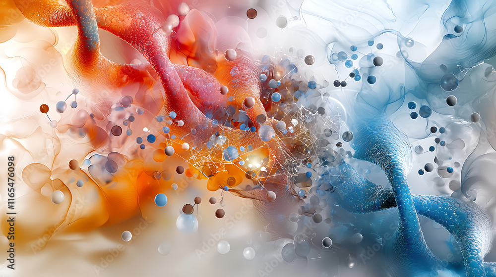 Poster dynamic fusion of colorful particles abstract art digital creation vivid environment close-up view v