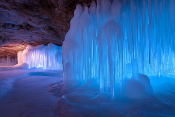 winter landscape with ice cave