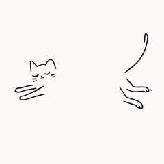 Playful Cartoon Stretching Cat Illustration in Minimalist Hand-Drawn Style