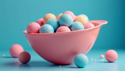 Fototapeta premium Colorful Pastel Balls in a Pink Bowl