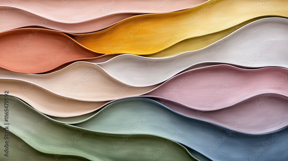Poster textured waves in soft pastel colors create soothing visual effect