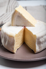 Cheese collection, French reblochon de savoie gratin cow milk cheese close up