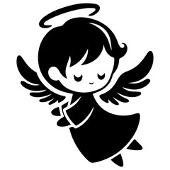 Fototapeta premium Black and White Baby Angel Silhouette Vector – Beautiful Heavenly Illustration