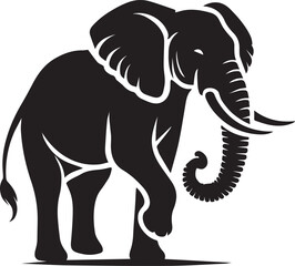 Black and White Elephant in Grassland Silhouette Vector – Elegant Wildlife Illustration