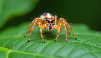 Fototapeta premium Close-up of a Jumping Spider on a Leaf