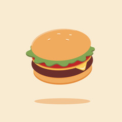 Fun Cartoon Hamburger Illustration with Lettuce, Cheese, and Beef Patty, Ideal for Fast Food, Kids’ Graphics, and Menu Designs