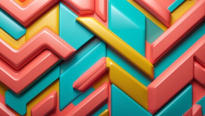 Vivid geometric patterns brightening a workspace with striking hues of pink, turquoise, and yellow at the heart of a modern creative environment