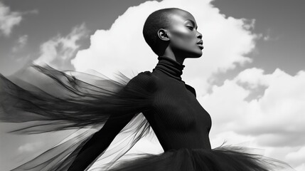 Portrait of a beautiful young female fashion model wearing designer clothes.