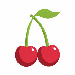 Bright Red Cherry Illustration with Green Leaf on White Background &ndash; Fresh and Minimalistic Fruit Design