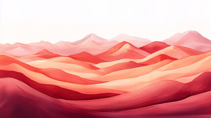 Obraz premium A minimalist watercolor illustration of an abstract desert landscape with undulating hills in shades of red and pink