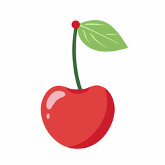 Bright Red Cherry Illustration with Green Leaf on White Background – Fresh and Minimalistic Fruit Design