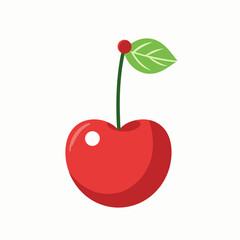 Bright Red Cherry Illustration with Green Leaf on White Background – Fresh and Minimalistic Fruit Design