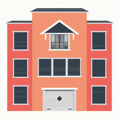 Cartoon Red Building with Large Windows and Entrance, Ideal for Real Estate, Urban Designs, and Architectural Graphics