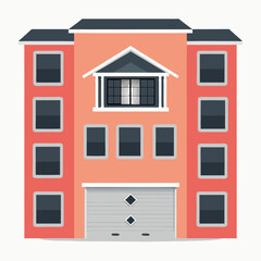 Cartoon Red Building with Large Windows and Entrance, Ideal for Real Estate, Urban Designs, and Architectural Graphics