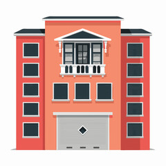 Cartoon Red Building with Large Windows and Entrance, Ideal for Real Estate, Urban Designs, and Architectural Graphics