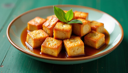 Golden Cubes of Sweet Tofu in a Glaze