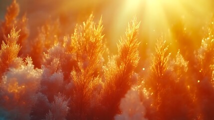 Golden Grass Blades Glimmering in Winter Sunset Light