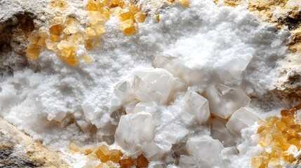 Beautiful Translucent White Crystal Formation with Sharp Points on Rocky Surface