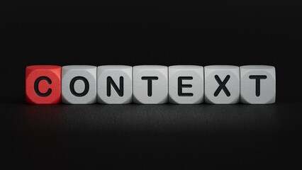 wooden cubes with text CONTEXT. financial market. financing.close up of wooden elements,Business Concept.3D rendering on black background.