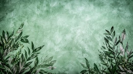 Green Watercolor Leaves on Textured Background  Botanical Frame  Nature Design