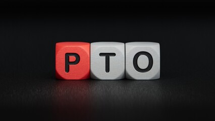 Businesswoman made word pto with wood building blocks.close up of wooden elements,Business Concept.3D rendering on black background.