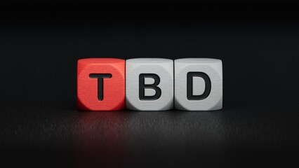 Businesswoman made word tbd with wood building blocks.close up of wooden elements,Business Concept.3D rendering on black background.