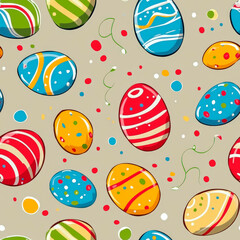 Seamless Pattern of Colorful Easter Eggs with Stripes and Swirls