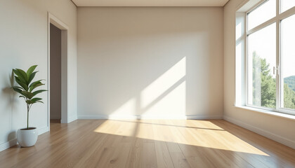 Empty Room with Natural Light and Wood Floor