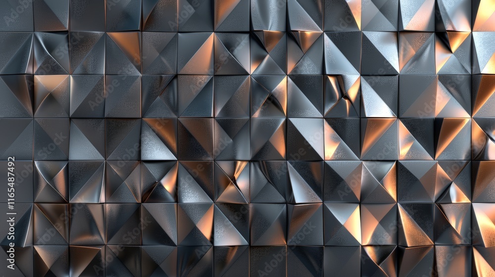 Aufkleber seamless and tileable dark metallic surface made of triangular shapes creating modern abstract wallp