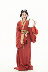 Obraz premium Girl wearing Chinese Spring and Autumn and Warring States Period costumes on a white background