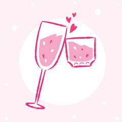 Hand-drawn pink Cocktail Illustration concept symbol difference in love