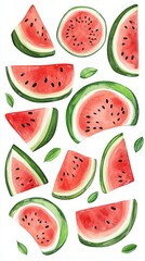 Watermelon Slices Watercolor Art Pattern