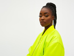 Portrait of a beautiful young female fashion model wearing designer clothes.