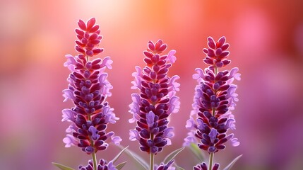 Obraz premium Three Lavender Flowers Bloom Brightly Against A Soft Pink Background