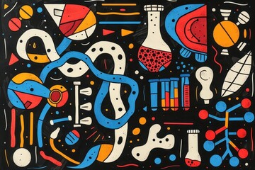 Obraz premium Abstract Geometric Pattern with Circles, Lines, and Shapes