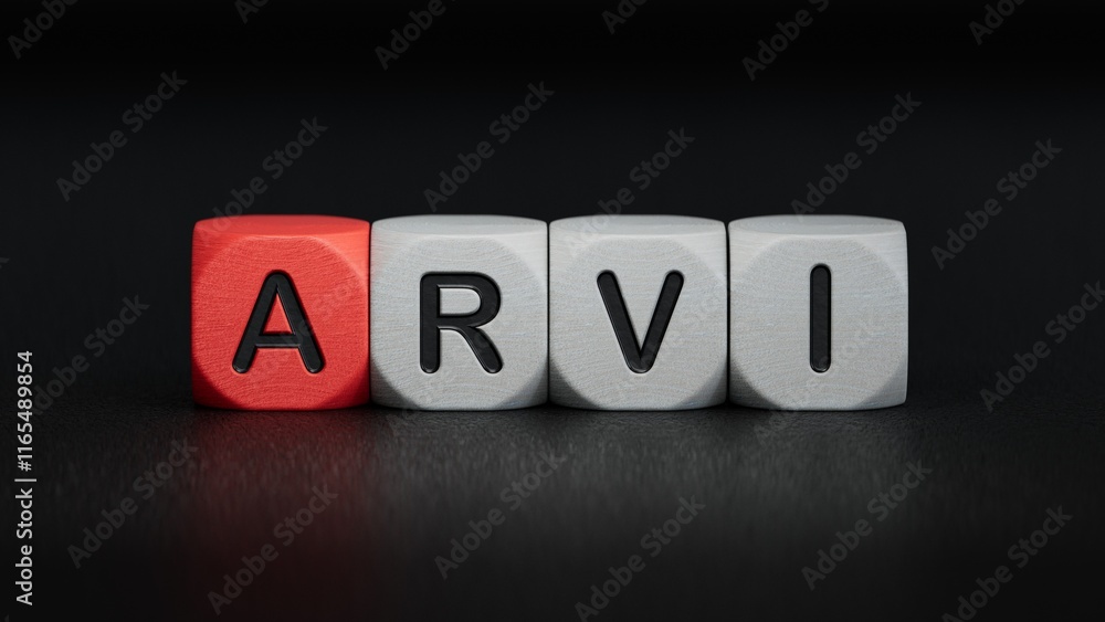 Poster cubes with the word arvi. care concept.close up of wooden elements,business concept.3d rendering on 