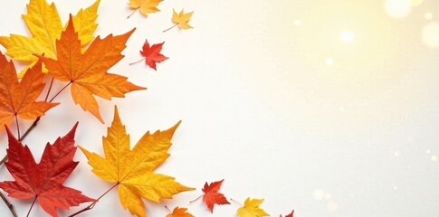 Obraz premium Golden autumn leaves on white, crisp backdrop, herbst, fall, element