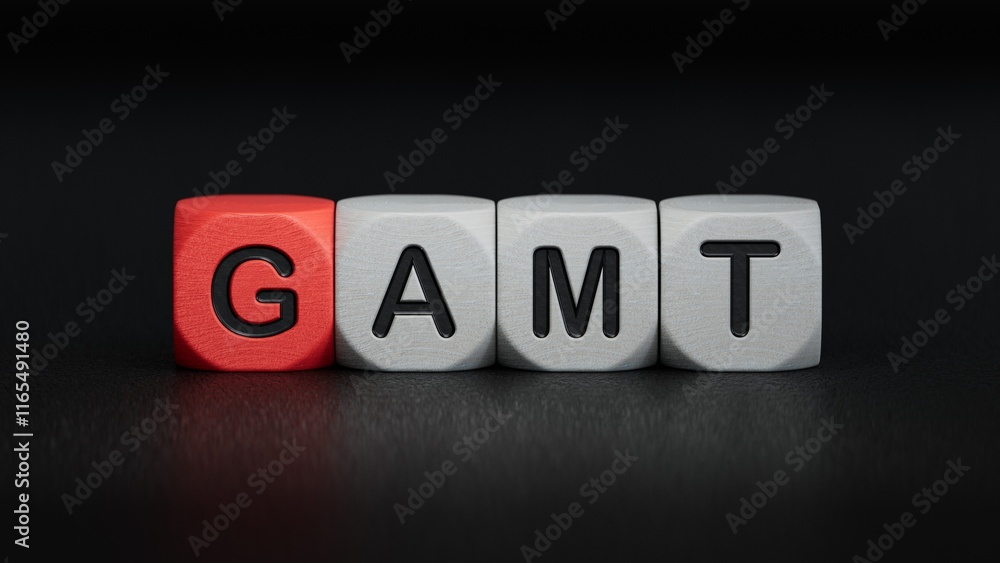Poster cubes with the word gamt. care concept.close up of wooden elements,business concept.3d rendering on 