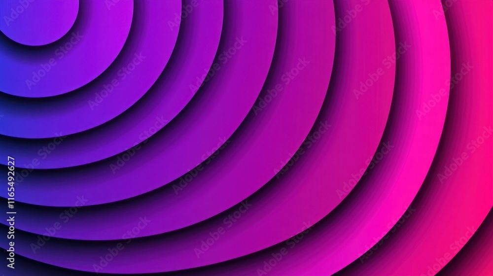 Poster abstract design with concentric circles in shades of purple and pink, creating a sense of depth and 