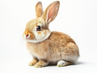 Obraz premium Silky bunny playing on a white background cute animal soft textures minimalist style close-up perspective