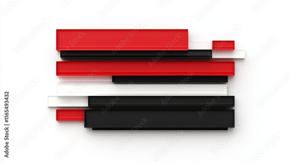 Poster geometric abstract composition featuring overlapping rectangular shapes in red, black, and white, cr
