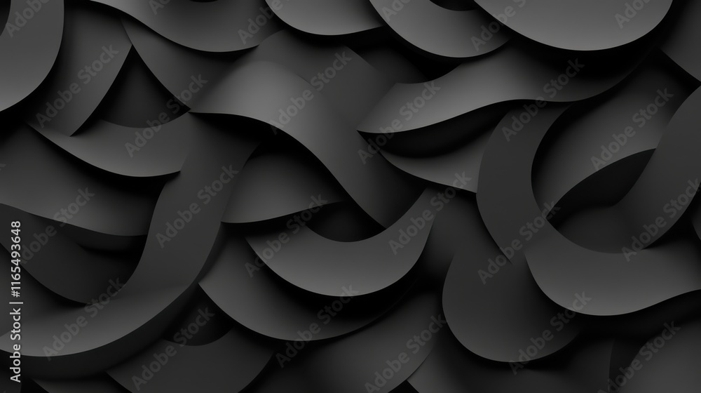 Poster abstract pattern of intertwined, undulating black shapes, creating a sense of depth and movement