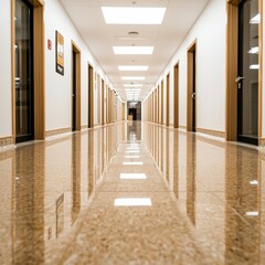 Modern Hospital Corridor  Clean Polished Floor  Empty Interior  Architecture Design