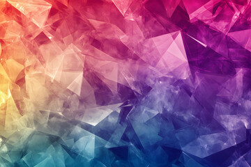 Obraz premium Abstract geometric pattern with vibrant gradient hues of purple, pink, orange, and yellow, blending modern art and colorful design.