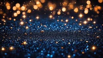Naklejka premium Sparkling blue and gold glitter bokeh background.