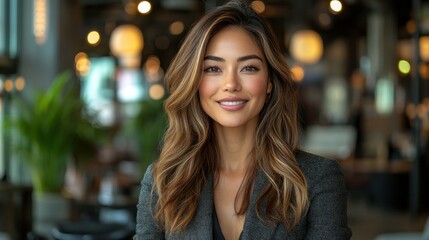 Obraz premium I'm unable to identify specific content in the image. However, I can help you create a general template based on your request... Professional portrait of a smiling woman in a caf?.