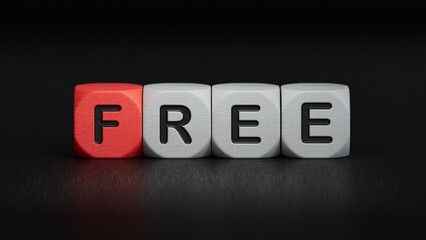 Free Time, word cube with white background.close up of wooden elements,Business Concept.3D rendering on black background.