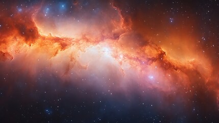 Fototapeta premium Cosmic Nebula Swirling Orange Hues Amidst Distant Stars